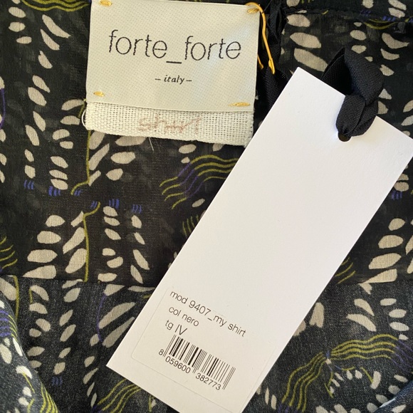 FORTE FORTE Camicia Cotton Printed Voile Button Front Blouse Shirt Black NWT - Picture 5 of 7